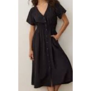 NEW ROYLAMP Mother Of  Pearl Button Up Fit & Flare Split Dress L Boho Pockets